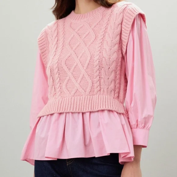 English Factory Cable Knit Sweater in Blush, L - Picture 2 of 9